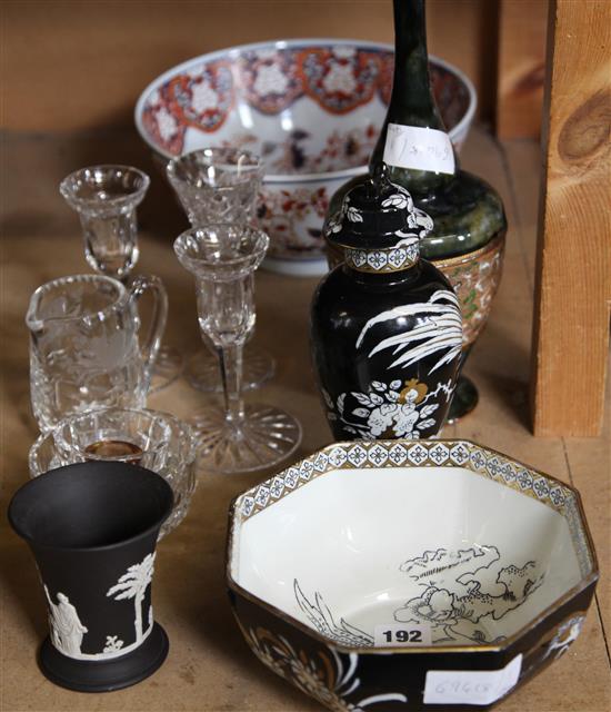 Decorative china including- Doulton vase, Korea pattern vase and bowl, 4 items of Waterford crystal